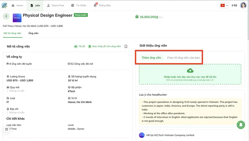 Hướng dẫn giới thiệu ứng viên nhận tiền thưởng trên Aniday-004